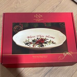 Lenox Winter Greetings Ceramic Tray in White, Red & Green